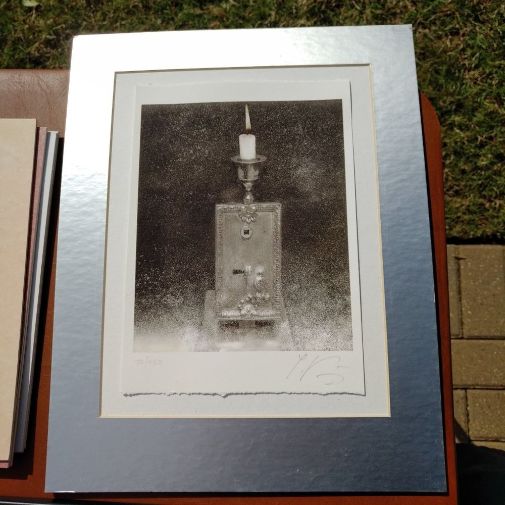 BLACK AND WHITE CANDLE PRINT IN SILVER SELF-FRAME MAT AND HAND-SIGNED BY ARTIST